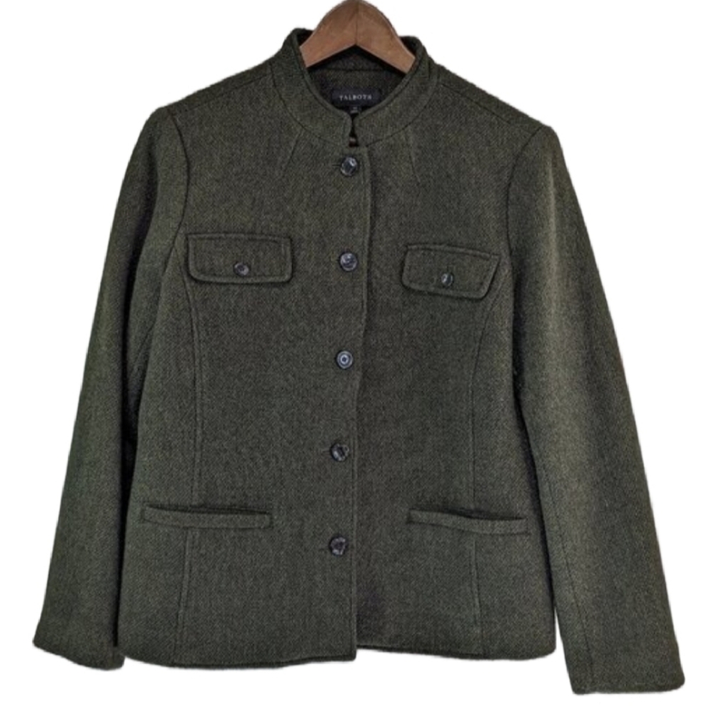 Talbots Olive Mossy Green Wool Viscose Button-Up Blazer 22W - Picture 2 of 16